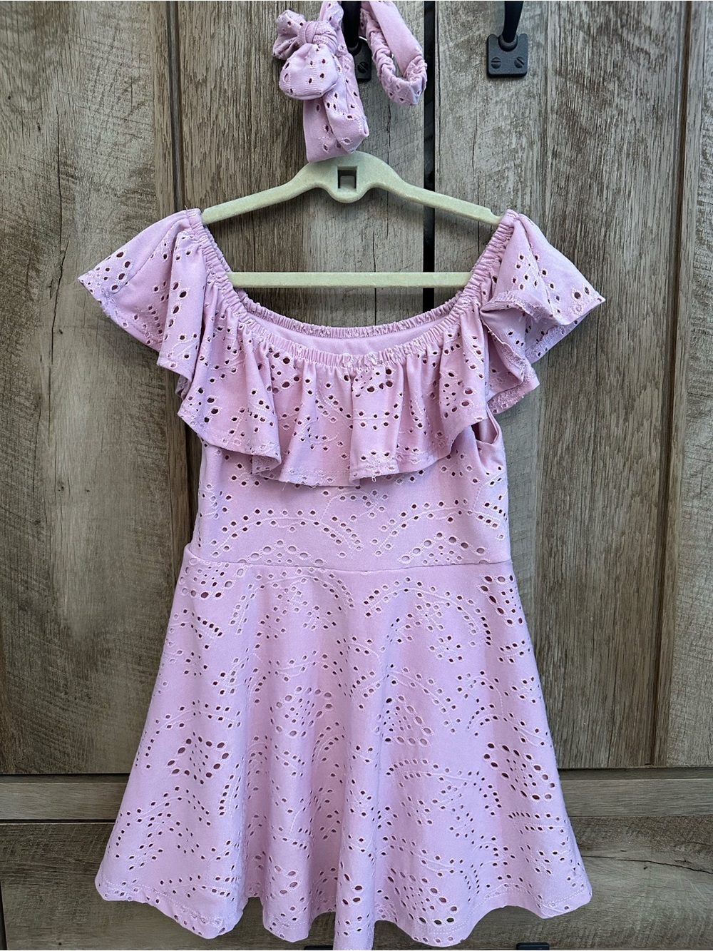 btween Lavender Eyelet Ruffle Dress sundress girls 3T matching headband